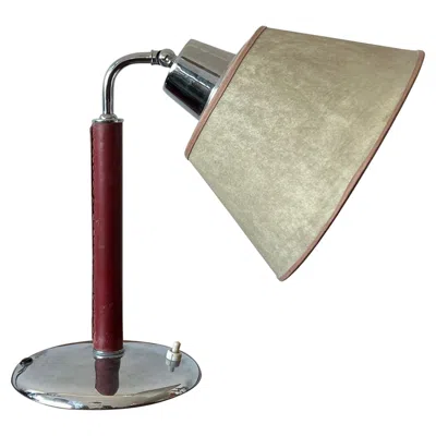 Pre-owned Hermes Elegant Desk Lamp In Red Leather And Parchment Shade