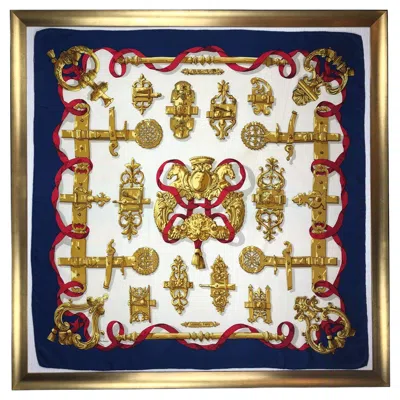 Pre-owned Hermes Elegant Vintage  Scarf, Navy Red & Gold By Caty De Savigny