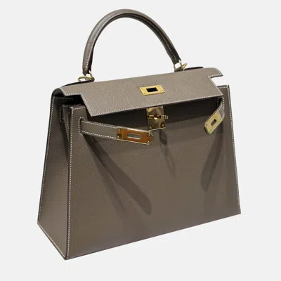 Pre-owned Hermes Elephant Grey (etoupe) Epsom Leather Kelly 28 Bag