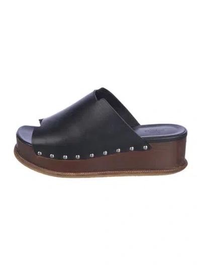 Pre-owned Hermes Ellipse Calfskin Slides In Black