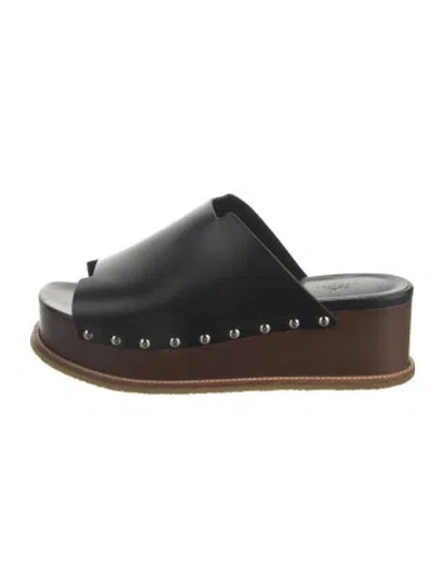 Pre-owned Hermes Ellipse Leather Slides In Black