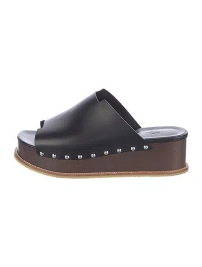 Pre-owned Hermes Ellipse Leather Slides In Brown