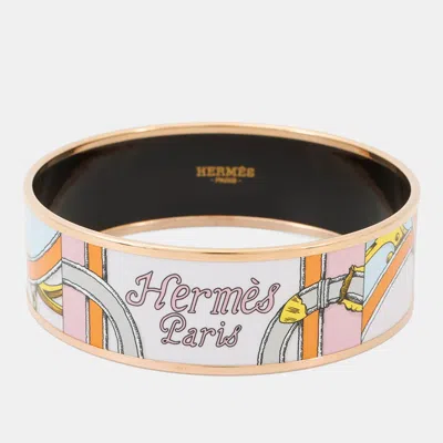 Pre-owned Hermes Email Bangle Size Gm Pink/orange/gold Metal Cloisonne In Multi