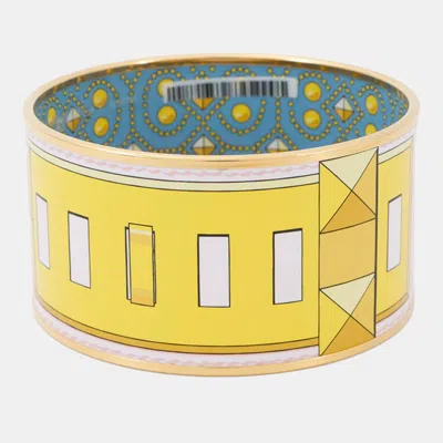 Pre-owned Hermes Email Bangle Size Tgm Yellow/light Blue/gold Metal Cloisonne In Multi