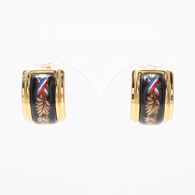 Pre-owned Hermes Email Earrings Gp Cloisonne Gold Multicolor