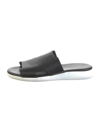 Pre-owned Hermes Emblème Leather Slides In Black