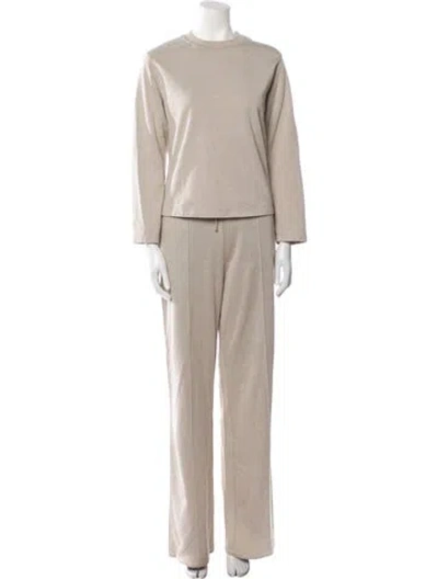 Pre-owned Hermes Embroidered Accent Pant Set In Neutral