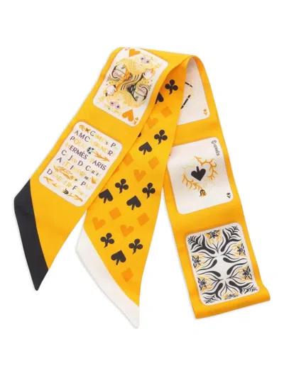 Pre-owned Hermes Embroidered Scarf In Orange