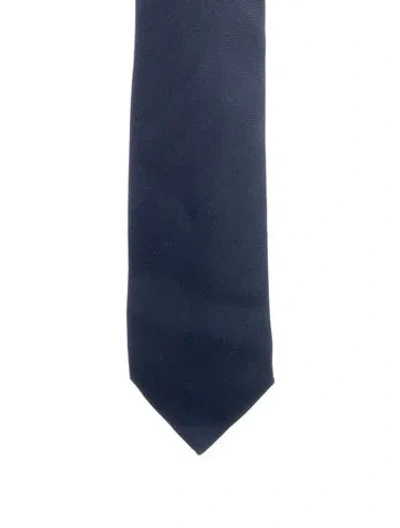 Pre-owned Hermes Embroidered Skinny Tie In Blue