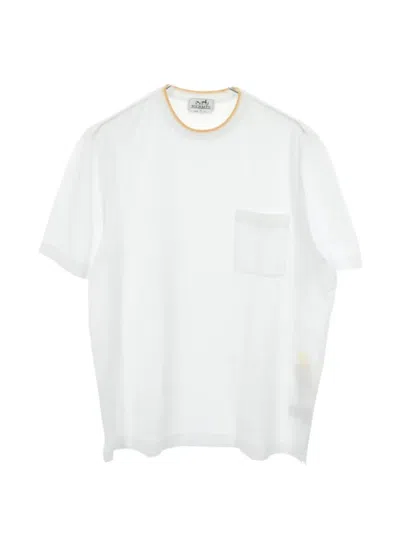 Pre-owned Hermes Embroidery Pocket T-shirt In White