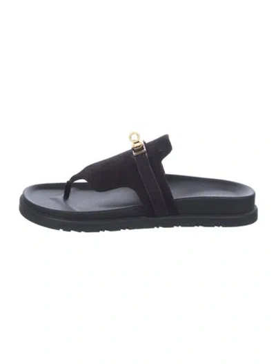 Pre-owned Hermes Empire Leather Flip Flops In Black