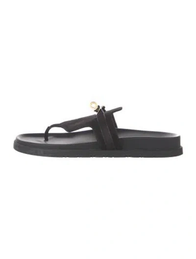 Pre-owned Hermes Empire Leather Flip Flops In Black