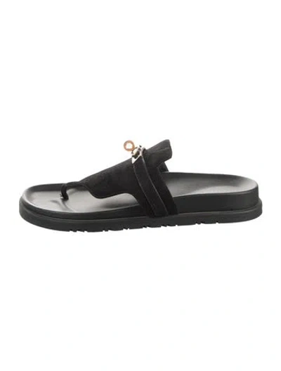 Pre-owned Hermes Empire Leather Flip Flops In Black