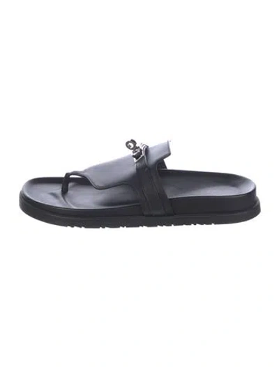 Pre-owned Hermes Empire Leather Slides In Black