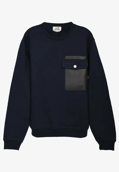 Hermes Empreinte Sellier Cuir Crewneck Sweater In Multi