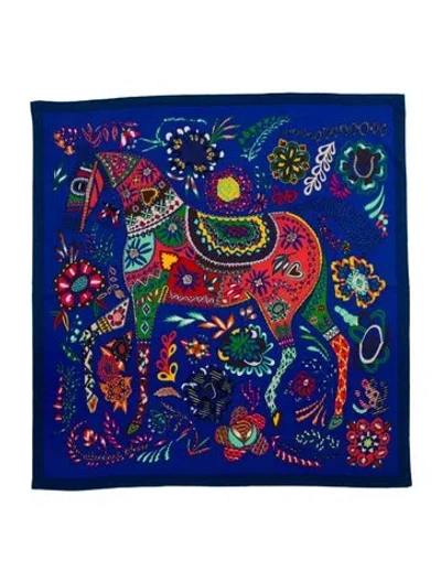 Pre-owned Hermes En Attendant Ulysse Cashmere Shawl In Blue