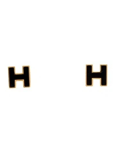Pre-owned Hermes Enamel Cage D'h Stud Earrings In Multi