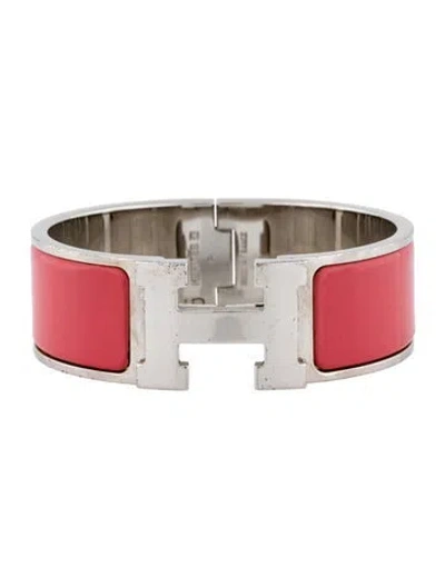 Pre-owned Hermes Enamel Clic Clac Bangle Bracelet, 6.25" In Pink