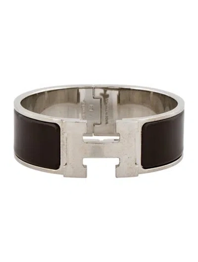 Pre-owned Hermes Enamel Clic Clac Bangle Bracelet, 6.5" In Brown