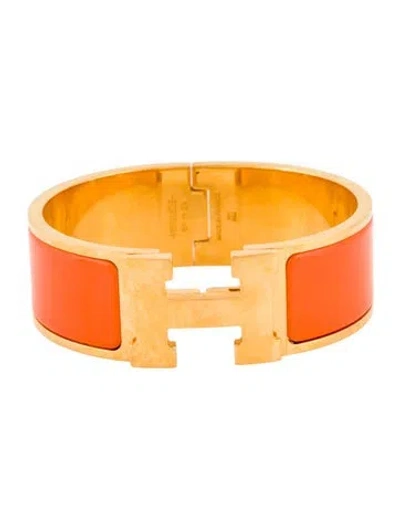 Pre-owned Hermes Enamel Clic Clac Bangle Bracelet, 6.5" In Orange