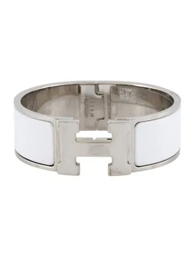 Pre-owned Hermes Enamel Clic Clac Bangle Bracelet, 6.5" In White