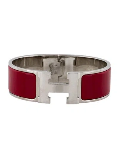 Pre-owned Hermes Enamel Clic Clac Bangle Bracelet, 7" In Red
