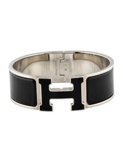 Pre-owned Hermes Enamel Clic Clac H Bangle Bracelet, 6.5" In Black