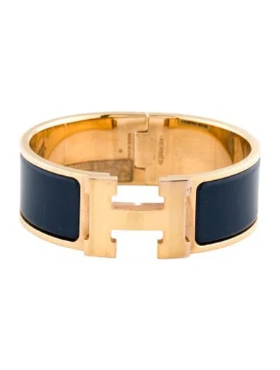 Pre-owned Hermes Enamel Clic Clac H Bangle Bracelet, 6.5" In Blue