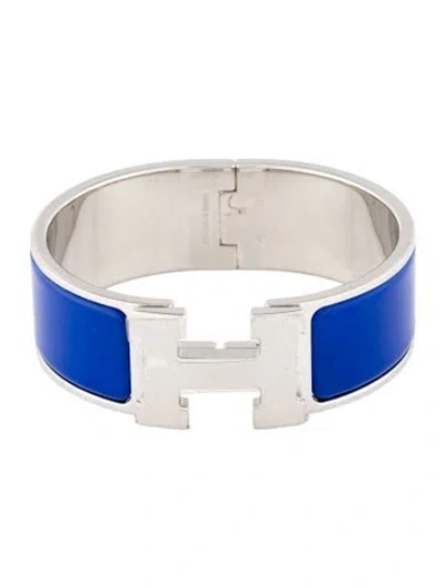 Pre-owned Hermes Enamel Clic Clac H Bangle Bracelet, 6.5" In Blue