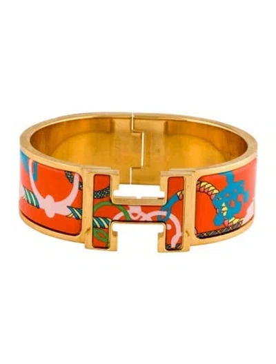 Pre-owned Hermes Enamel Clic Clac H Bangle Bracelet, 6.5" In Multi