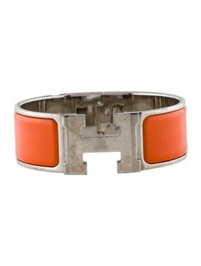 Pre-owned Hermes Enamel Clic Clac H Bangle Bracelet, 6.5" In Orange