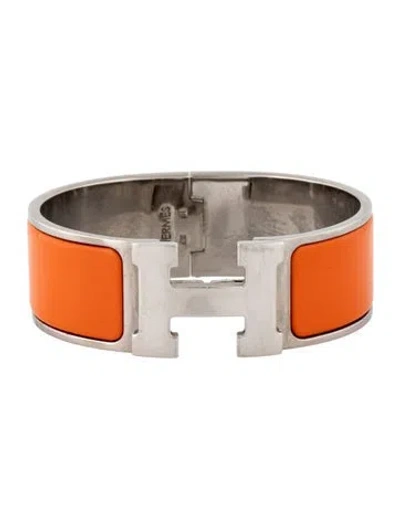 Pre-owned Hermes Enamel Clic Clac H Bangle Bracelet, 6.5" In Orange