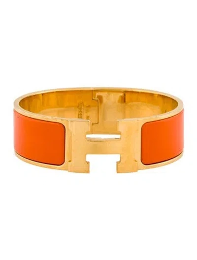Pre-owned Hermes Enamel Clic Clac H Bangle Bracelet, 7" In Orange