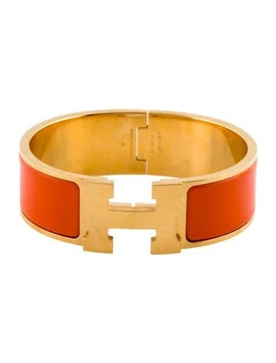 Pre-owned Hermes Enamel Clic Clac H Bangle Bracelet, 7" In Orange