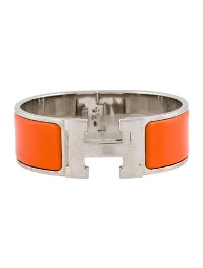 Pre-owned Hermes Enamel Clic Clac H Bracelet, 6.25" In Orange