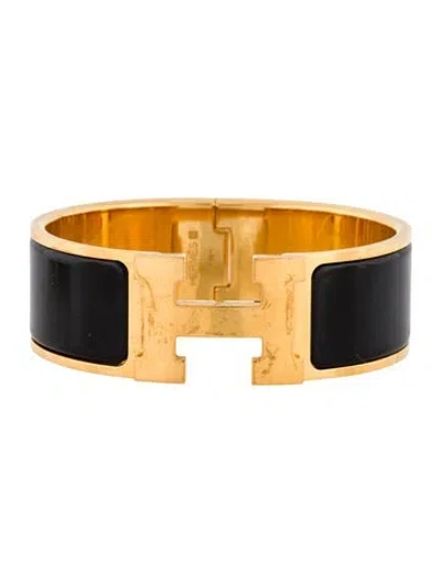 Pre-owned Hermes Enamel Clic Clac H Bracelet, 6.5" In Black