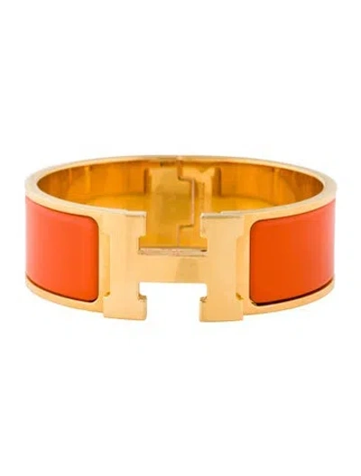 Pre-owned Hermes Enamel Clic Clac H Bracelet, 6.5" In Orange