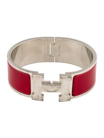 Pre-owned Hermes Enamel Clic Clac H Bracelet, 6.5" In Red