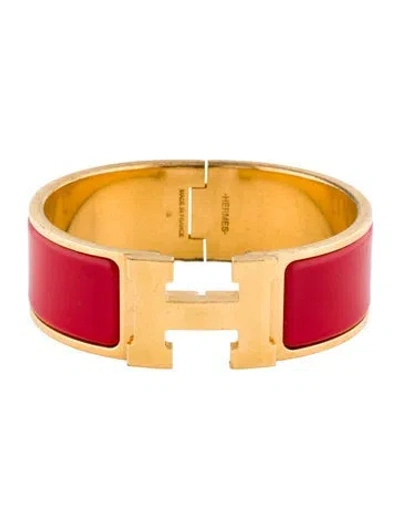 Pre-owned Hermes Enamel Clic Clac H Bracelet, 6.5" In Red