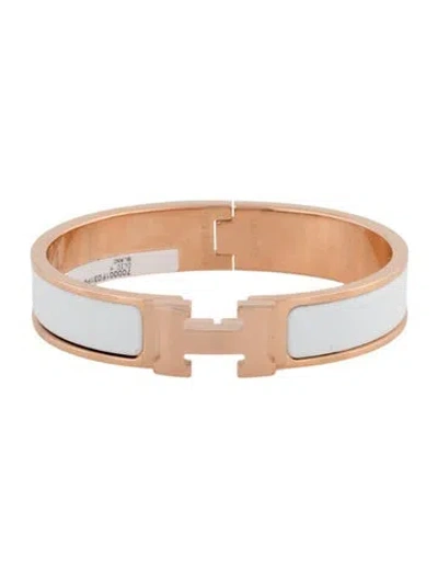 Pre-owned Hermes Enamel Clic H Bangle Bracelet, 6" In White