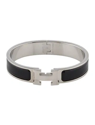 Pre-owned Hermes Enamel Clic H Bangle Bracelet, 6.25" In Black