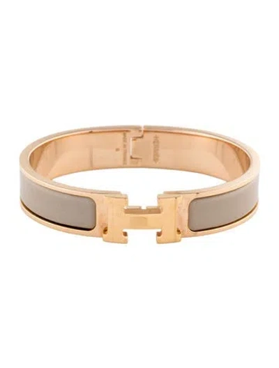 Pre-owned Hermes Enamel Clic H Bangle Bracelet, 6.25" In Gray