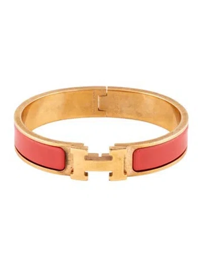 Pre-owned Hermes Enamel Clic H Bangle Bracelet, 6.25" In Multi