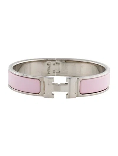 Pre-owned Hermes Enamel Clic H Bangle Bracelet, 6.25" In Pink