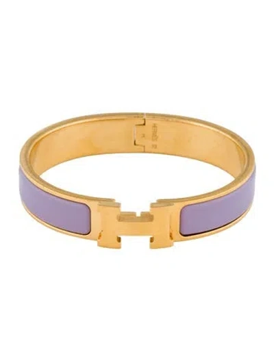 Pre-owned Hermes Enamel Clic H Bangle Bracelet, 6.25" In Purple