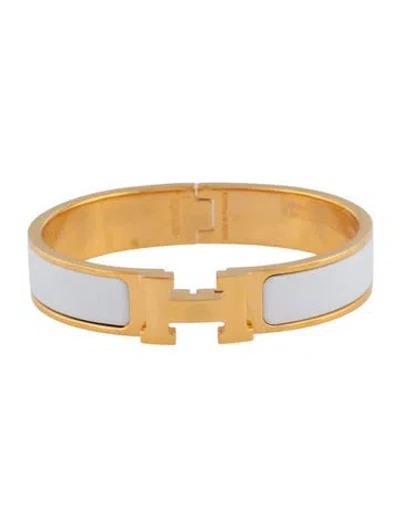 Pre-owned Hermes Enamel Clic H Bangle Bracelet, 6.25" In White