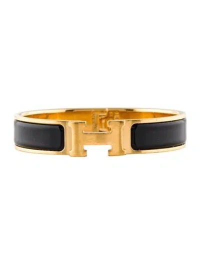 Pre-owned Hermes Enamel Clic H Bangle Bracelet, 6.5" In Black