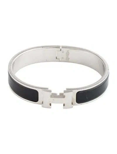 Pre-owned Hermes Enamel Clic H Bangle Bracelet, 6.5" In Black