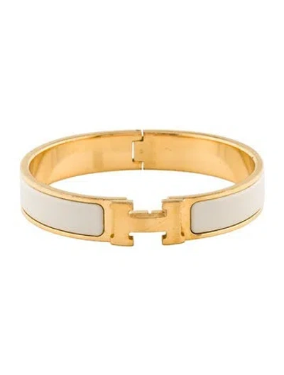 Pre-owned Hermes Enamel Clic H Bangle Bracelet, 6.75" In Gray