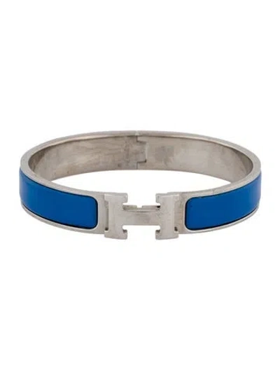 Pre-owned Hermes Enamel Clic H Bangle Bracelet, 7" In Blue